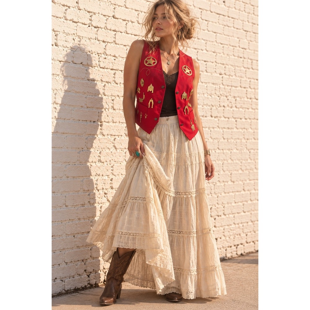 Vintage Cedars Red Gold Charm Western Cowboy Vest Rodeo Rockabilly Medium